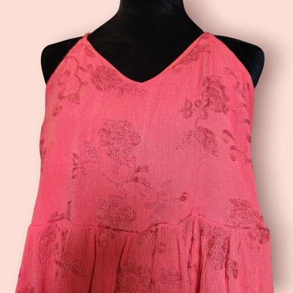 Daytrip orange embroidered boho babydoll top peplum hem spaghetti strap size L - Picture 5 of 6